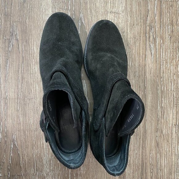 Stuart Weitzman Black Suede Buckle Ankle Bootie - Picture 3 of 9